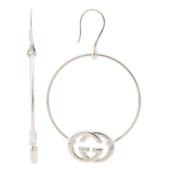 GUCCI Silver Made In Italy Sterling Silver Logo Hoop Earrings - Picture 1 of 2